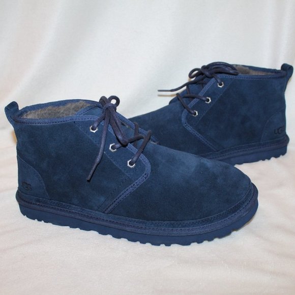 NIB UGG MEN'S NEUMEL‎ SUEDE SHEARLING LINED CHUKKA WINTER BOOTS NAVY BLUE - Picture 1 of 9